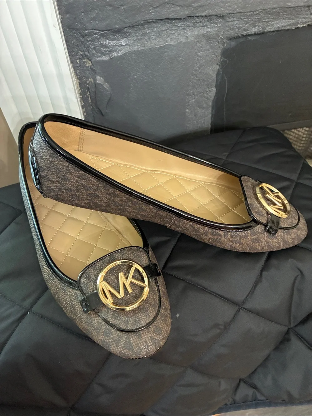 Michael Kors Brown Logo MK Gold-Emblem Loafers
